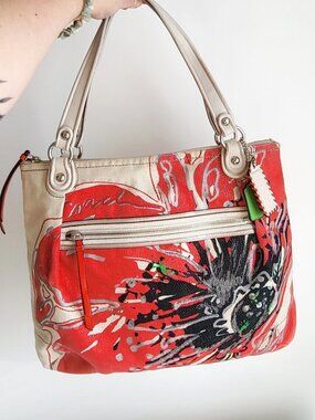 COACH 19029 Poppy Multi Floral Embroidery Sequins Glam Tote Shoulder Bag
